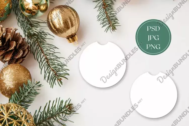 Christmas Car Coasters Mock Up, Round Coaster Mock Up
