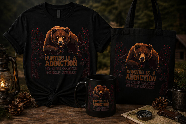Hunting Is an Addiction PNG, Funny Bear Hunting Design example image 1