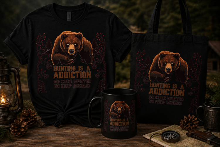Hunting Is an Addiction PNG, Funny Bear Hunting Design