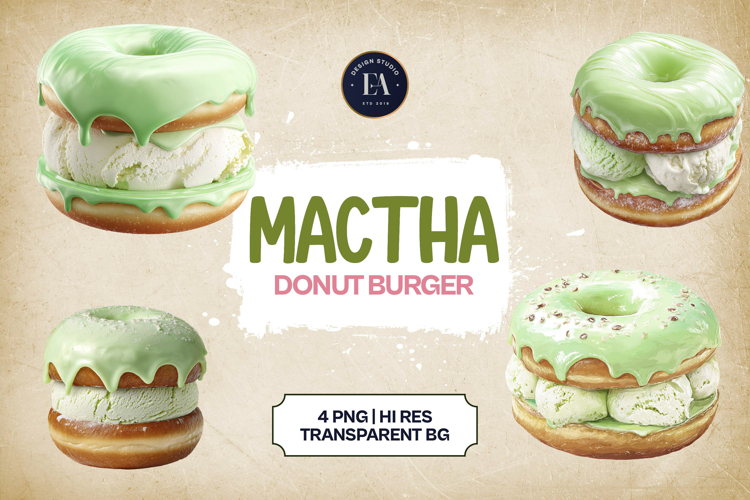 Matcha Donut Burger Clipart Bundle 4 PNG