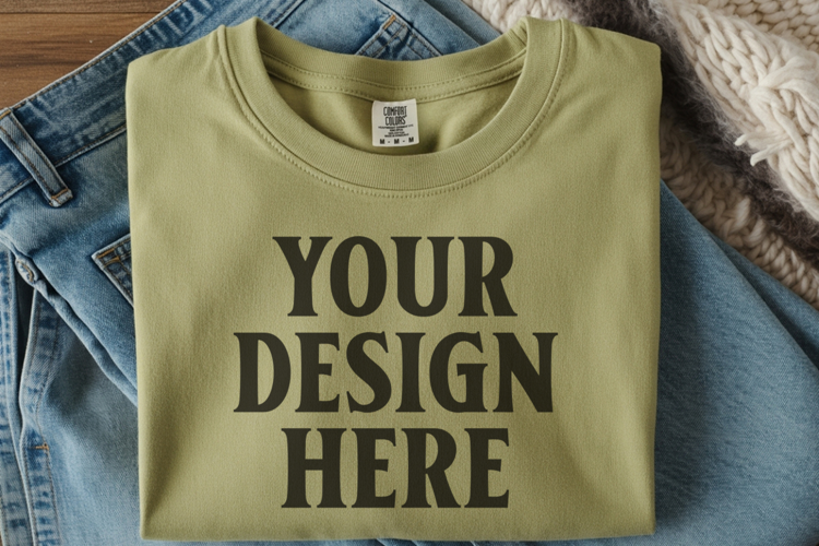 Moss Comfort Colors 1717 Folded Tshirt Mockups