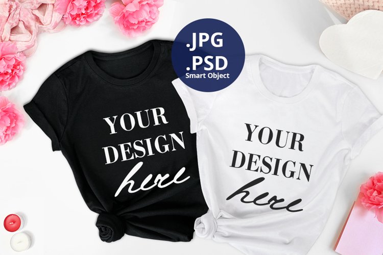 Valentine's day Black & White t-shirt Mockup, T-shirt mockup example image 1