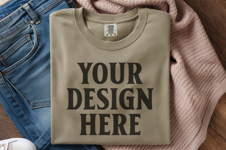 Moss Comfort Colors 1717 Folded Tshirt Mockups