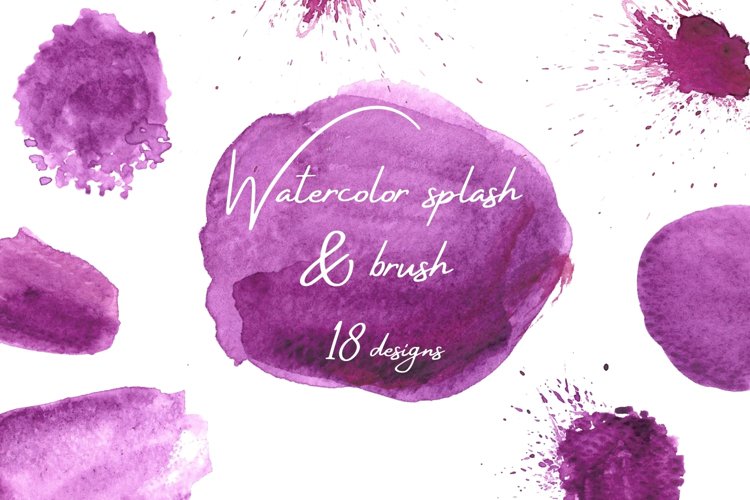 Purple Watercolor Splash Clipart, Purple Watercolor Brushes example image 1
