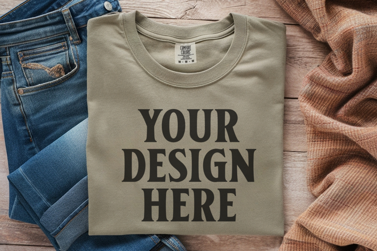 Moss Comfort Colors 1717 Folded Tshirt Mockups