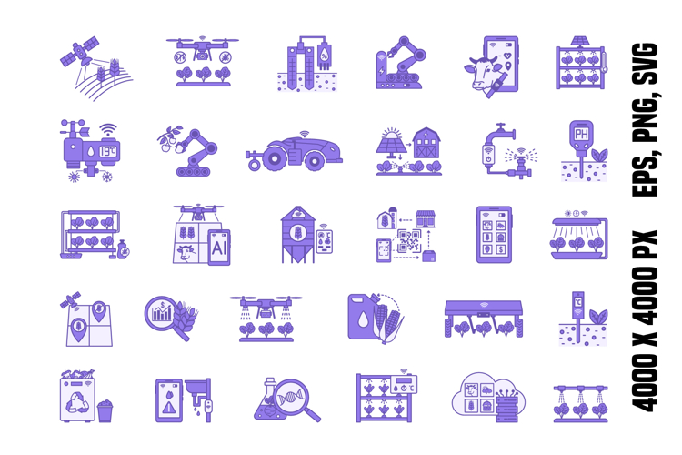 Purple AgriTech and Smart Farming Icons