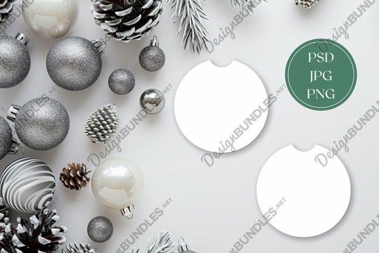 Christmas Car Coasters Mock Up, Round Coaster Mockup example image 1