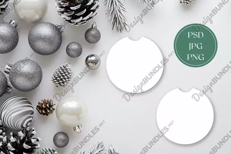 Christmas Car Coasters Mock Up, Round Coaster Mockup
