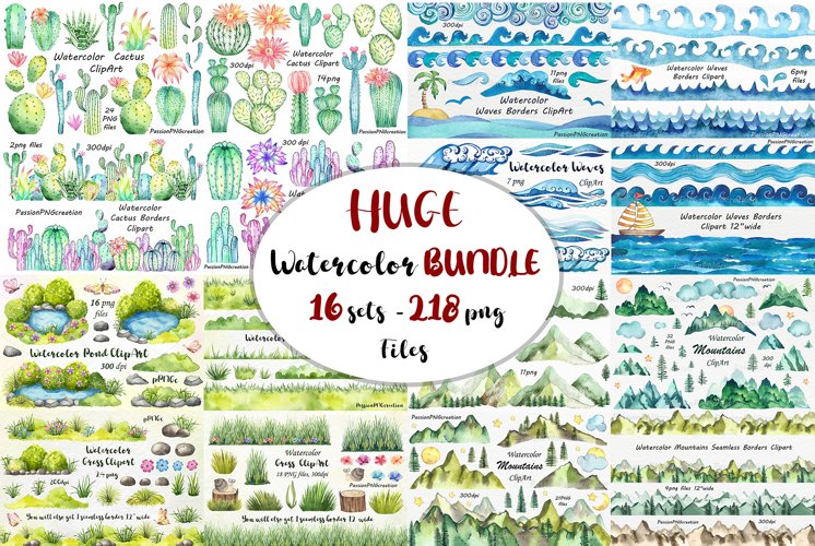 Huge Watercolor Bundle Clipart, scene making example image 1