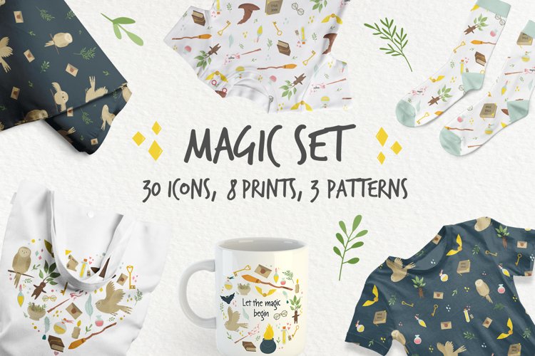 Magic set full of icons, prints, seamless patterns example image 1