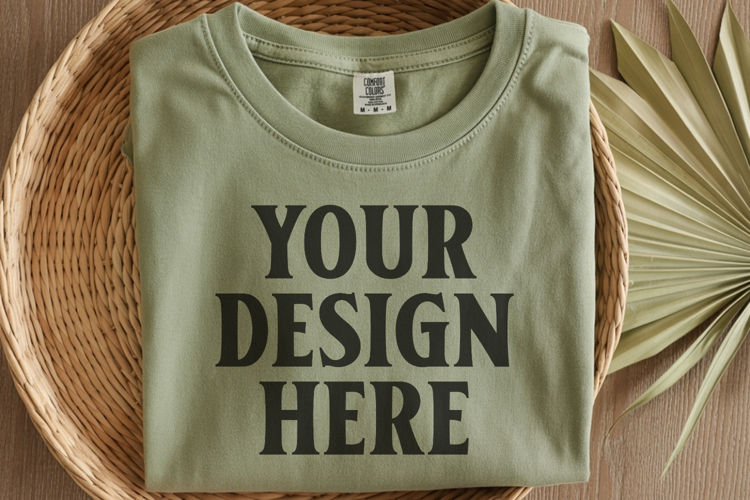 Moss Comfort Colors 1717 Folded Tshirt Mockups