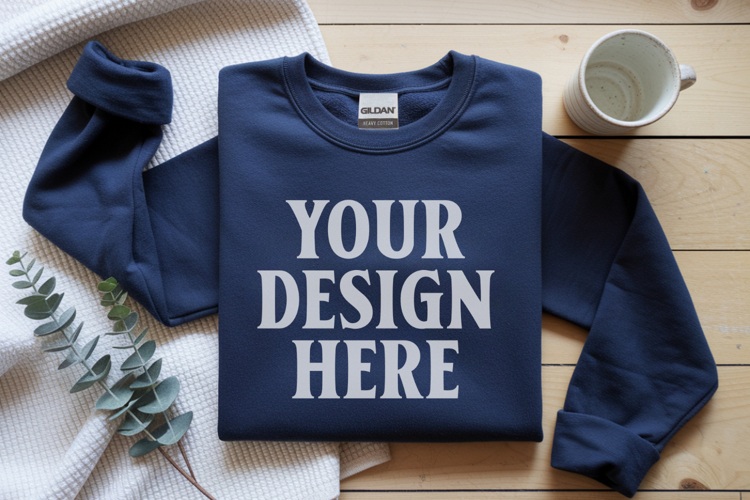 Navy Gildan 18000 Folded Flat Lay Mockups