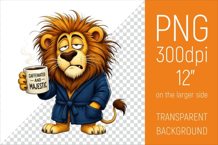 Funny Morning Coffee Lion |Cute Coffee Lover Clipart example image 1