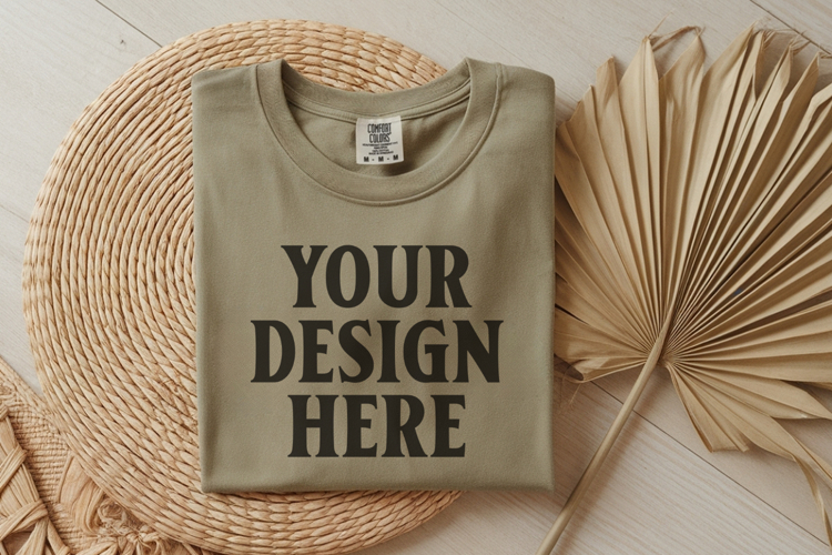 Moss Comfort Colors 1717 Folded Tshirt Mockups