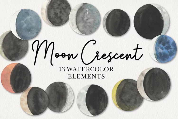 Watercolors Moon Crescents Hand Painted Moons