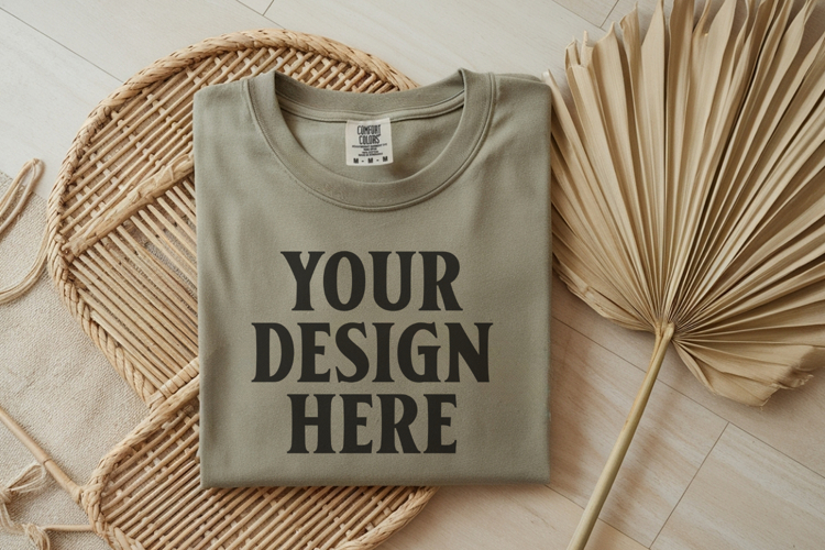 Moss Comfort Colors 1717 Folded Tshirt Mockups