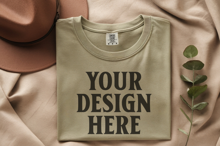 Moss Comfort Colors 1717 Folded Tshirt Mockups