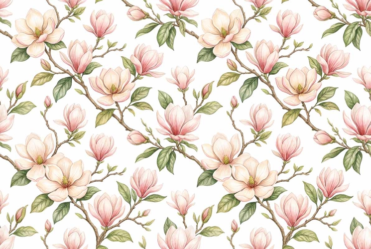 watercolor magnolia seamless pattern