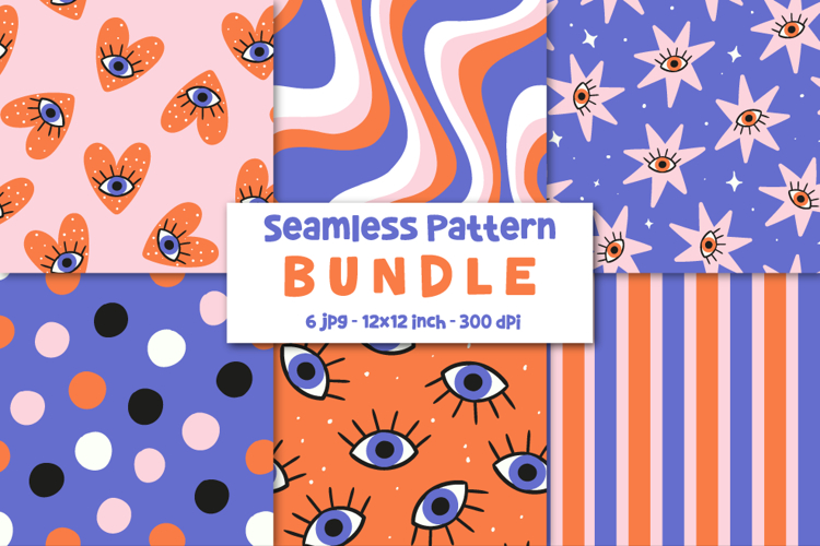 Mystic Retro Eyes Seamless Pattern Bundle