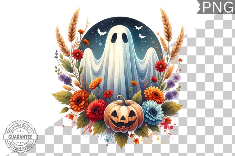 Halloween Ghost And Flowers Sublimation - Halloween Clipart example image 1