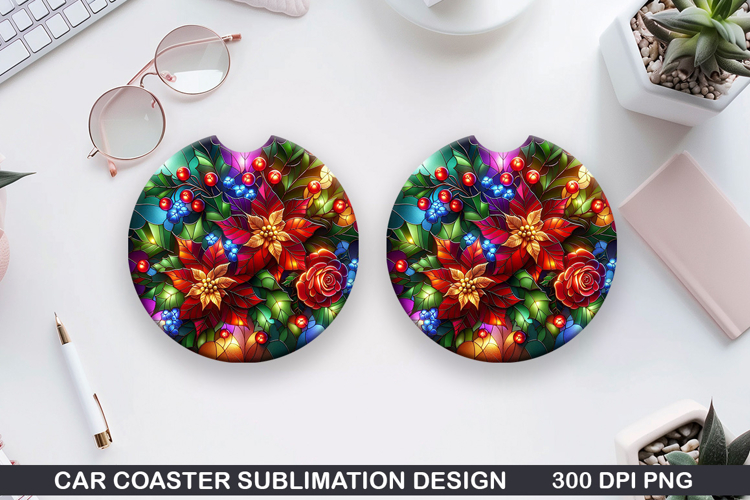 Flowers Car Coaster Sublimation| Christmas Coaster PNG