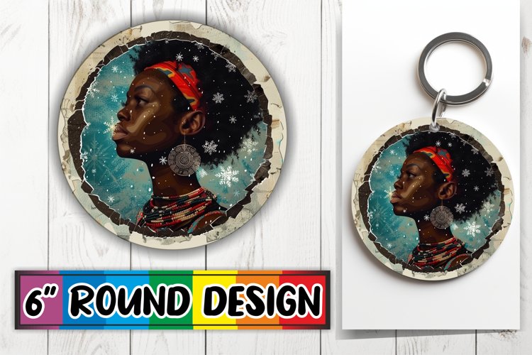 Keychain Round Design Winter Holiday Woman Portrait example image 1