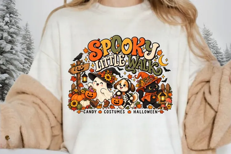 Spooky Little Walk PNG, Cute Ghost Dog Cat Halloween