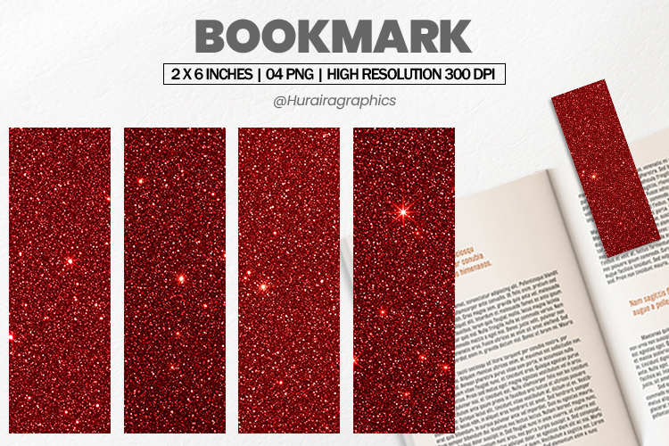 Bright Red Glitter Bookmarks PNG, Bookmark Sublimation