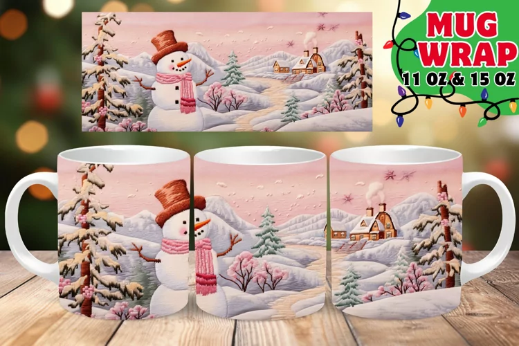 3D Snowman Embroidered Christmas Cheer 15oz Mug