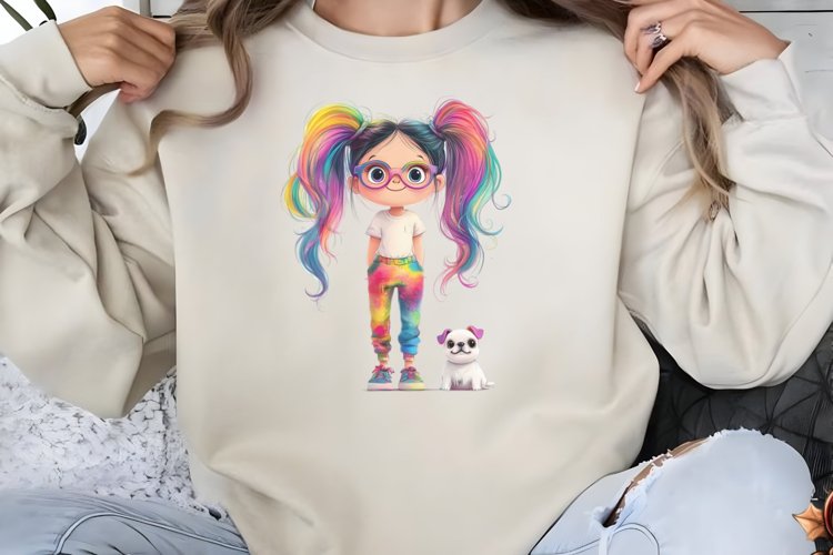 Colorful Girl Dog Clipart PNG