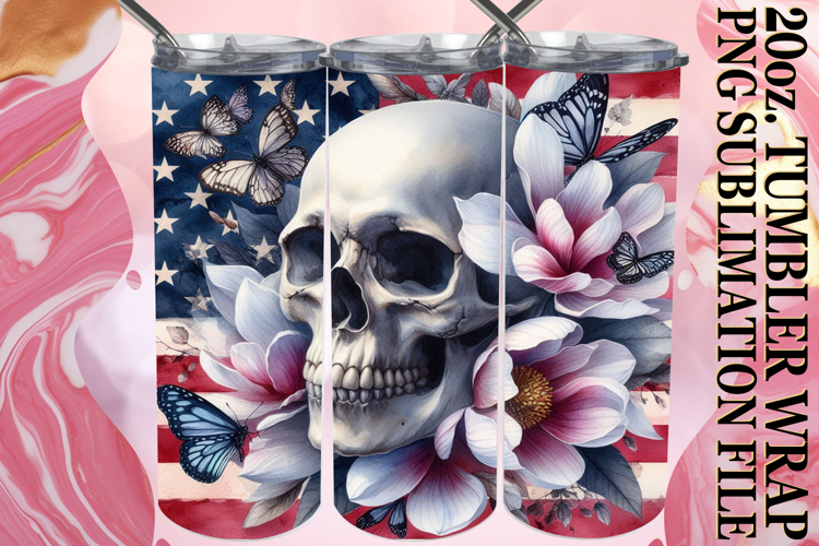 Gentle smiles 20oz tumbler wrap, Skull USA