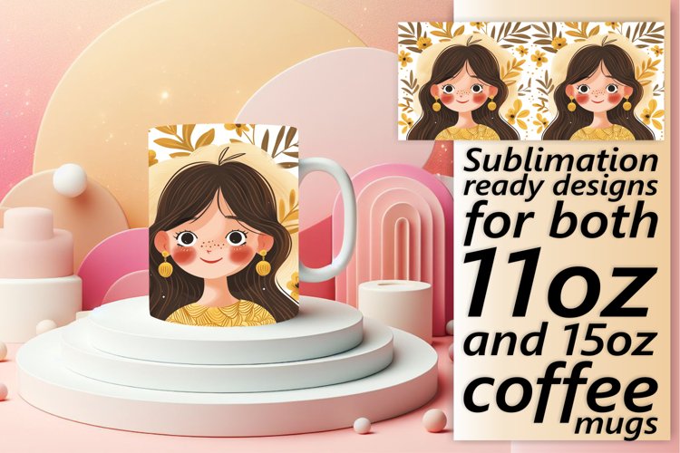 Feminine Floral Portrait Mug Wrap Design 11oz/15oz example image 1