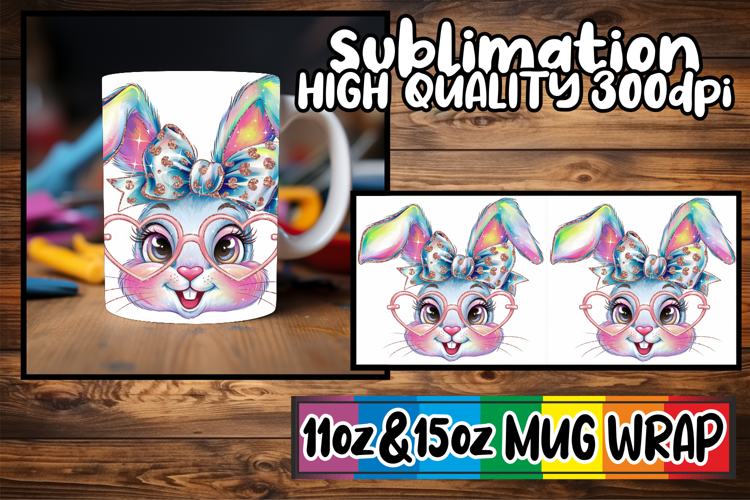 Radiant thoughts 11oz 15oz sublimation wrap, Easter Bunny