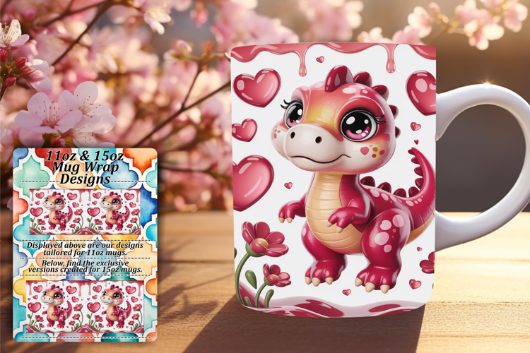 Trendy 11oz Mug Wrap Png Design , Cute Dino