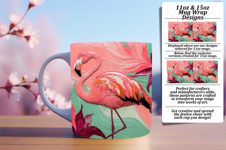 Chic 11oz Mug Wrap Png Template , Flamingo