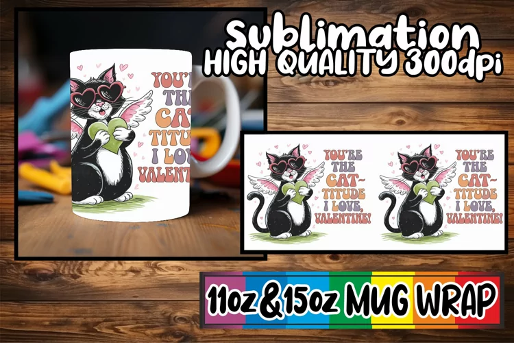 Blissful heart 11oz 15oz sublimation wrap, Valentines Cat