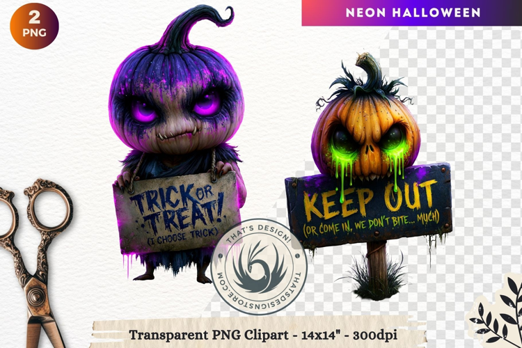 Neon Halloween Character Clipart Spooky Kawaii