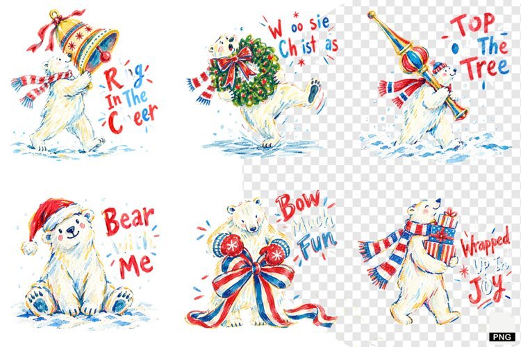 Quirky Christmas Polar Bear PNG example image 1