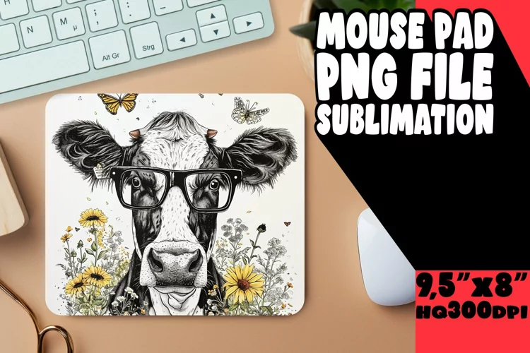 Whimsical Watercolor Cow Mouse Pad: Spring Delight
