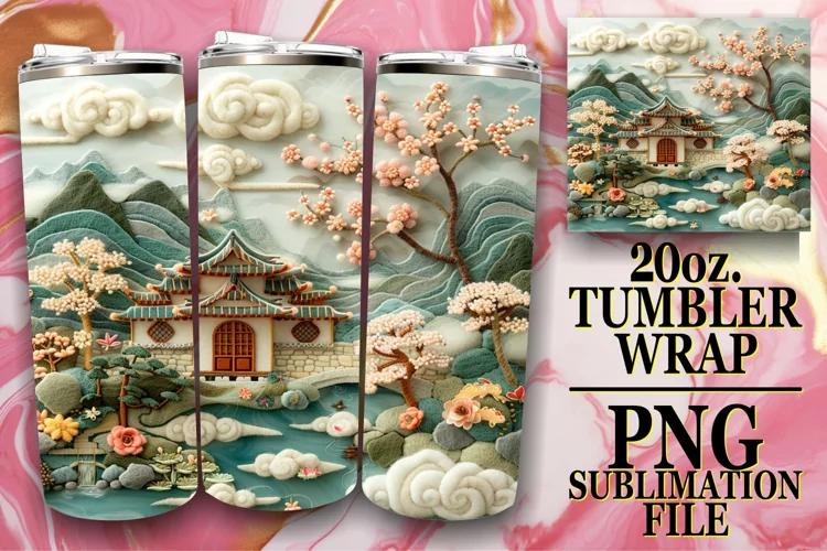 3D Embroidered Beauty View Tumbler Design - 20oz