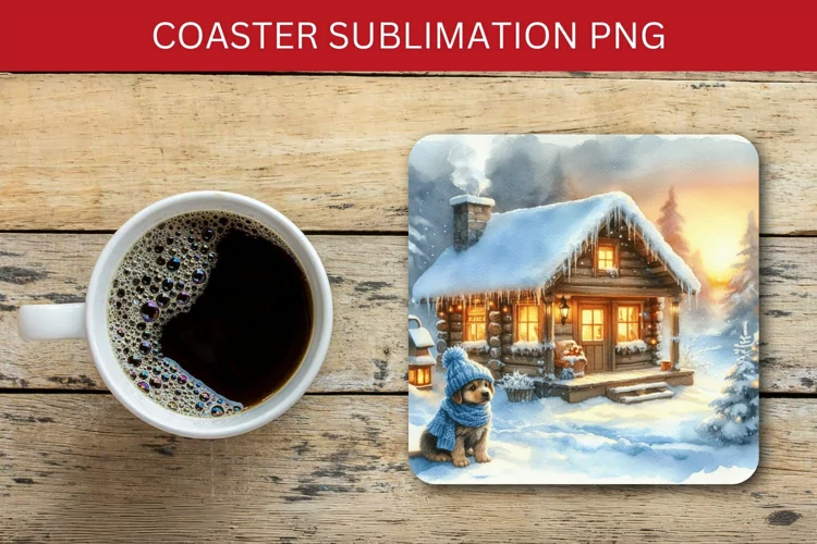 square coaster - christmas winter wooden house