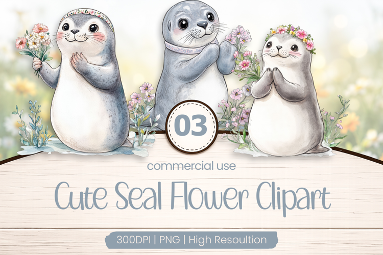 Cute Seal Flower Clipart PNG