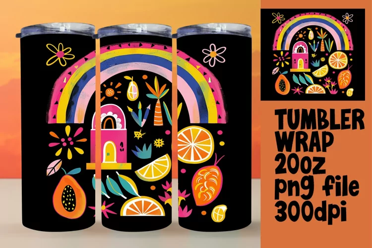 Noir Fusion: Sublimation Tumbler Art on Black Canvas