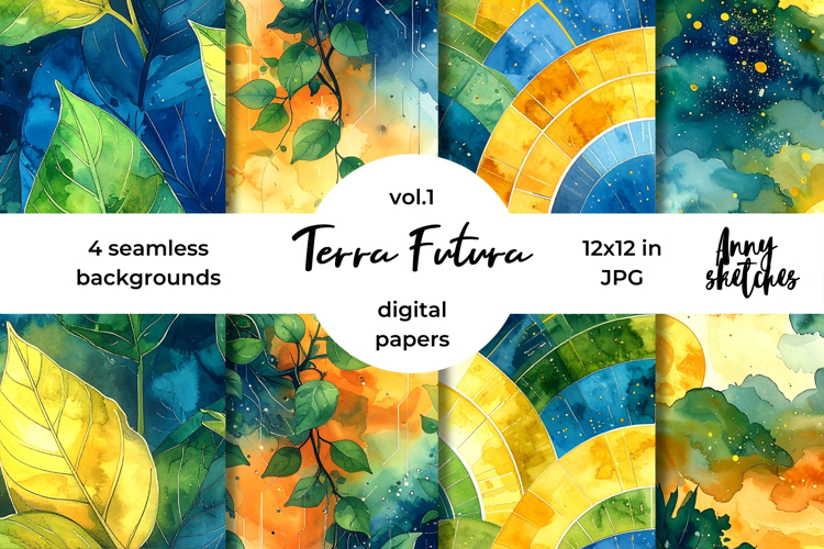 Terra Futura Digital Paper Watercolor Seamless Pattern