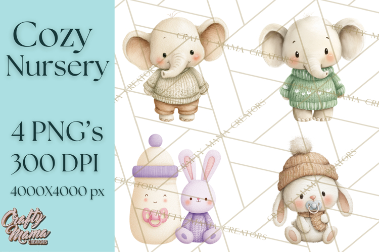 Knitted Nursery Animal Clipart PNG, Cozy Watercolor Baby Fox