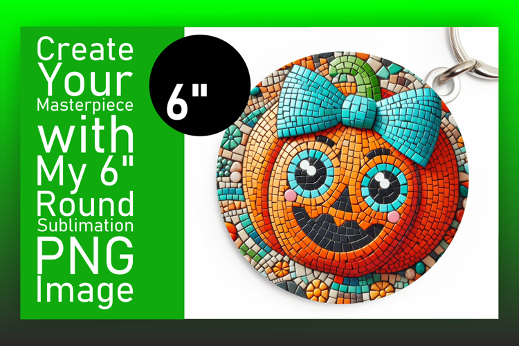 Colorful Round Design Keychain Artwork , Cute Pumpkin example image 1