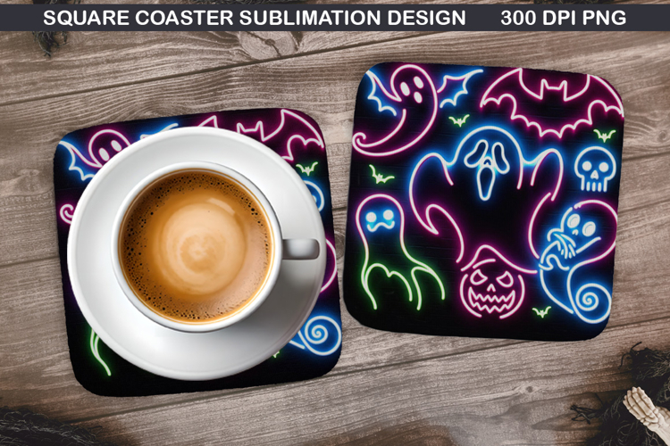 Ghost Coaster Sublimation, Halloween Coaster PNG Design