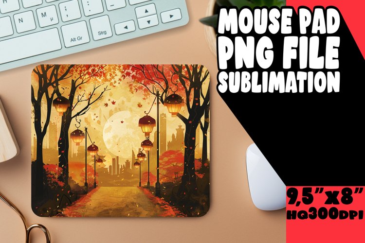 Mouse Pad Design Watercolor Autumn Scene