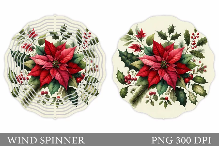 Poinsettia Wind Spinner Design. Christmas Wind Spinner