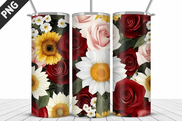 Valentine Rose Flowers Tumbler Wrap | Sublimation Design